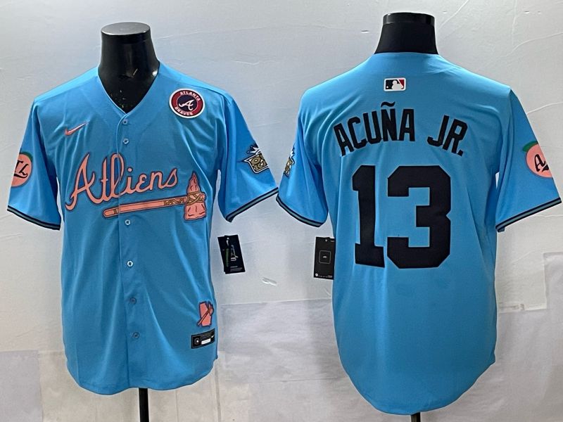 Men Atlanta Braves Nike #13 Acuna jr Light blue 5th generation Joint Name 2025 MLB Jersey 07